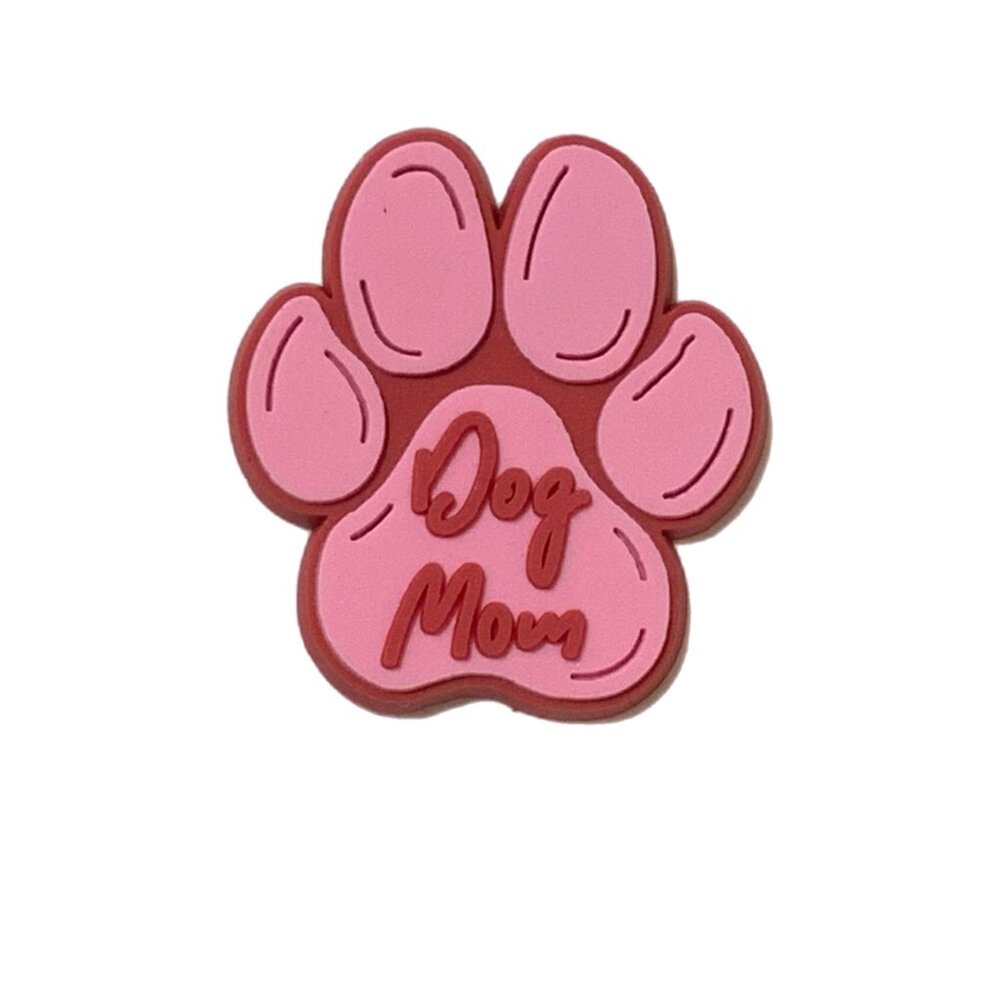 Dog Mom Paw Print Pink Red Cursive Croc Charm - Picture 2 of 3